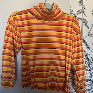 Orange Stripped 3/4 Sleeve Mock Neck Top